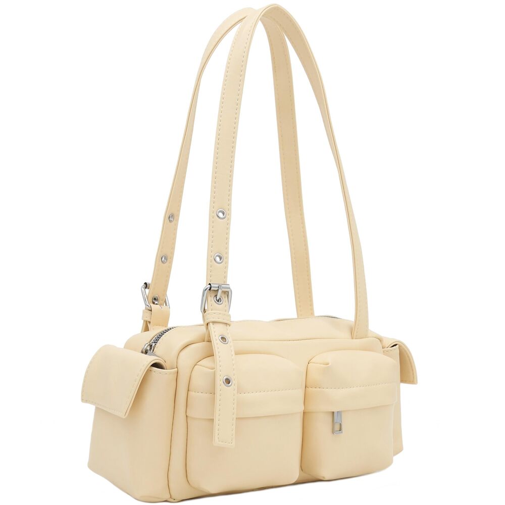 2765 PU Leather Multiple Cargo Pockets Shoulder Bag Satchel Butter Yellow